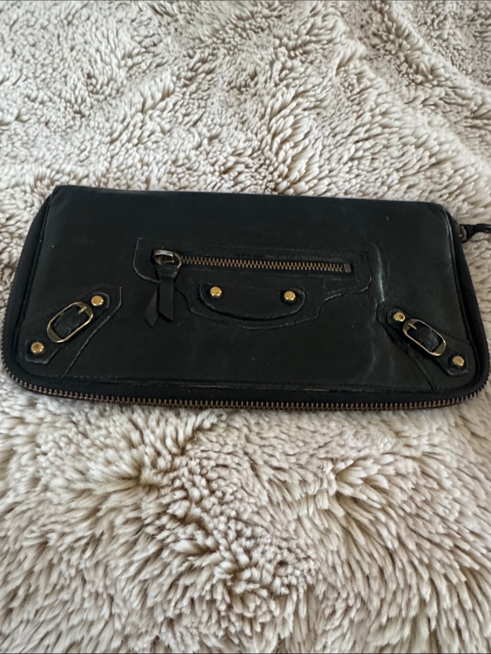 Balenciaga City Black Leather Zip Wallet